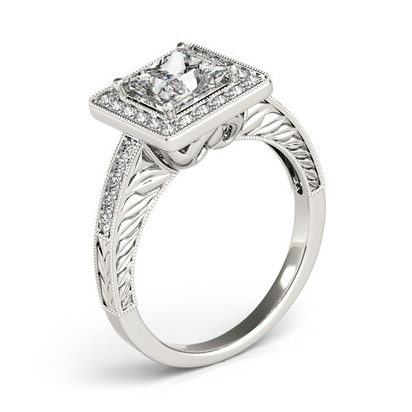 Princess Cut Diamond Halo Moissanite Center Engagement Ring - Fiona - Moissanite Rings