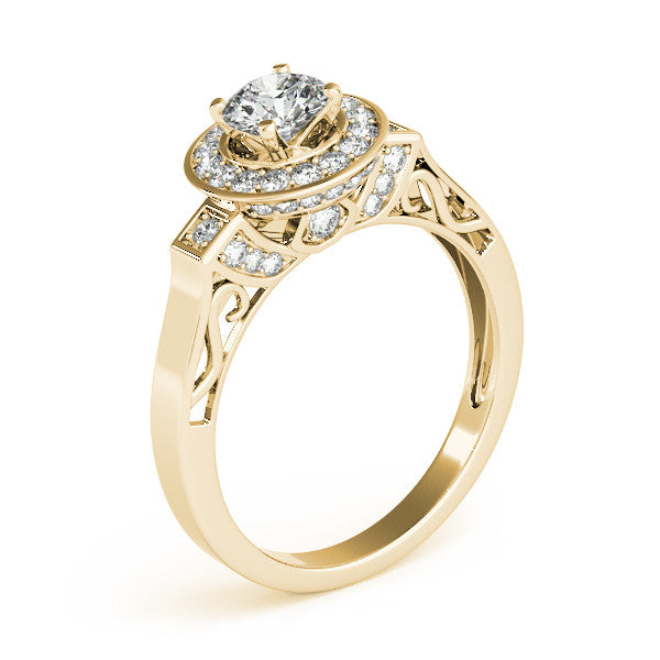 Sculpted Diamond Halo Moissanite Engagement Ring - - Moissanite Rings