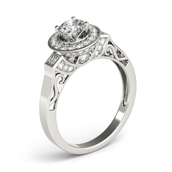 Sculpted Diamond Halo Moissanite Engagement Ring - - Moissanite Rings