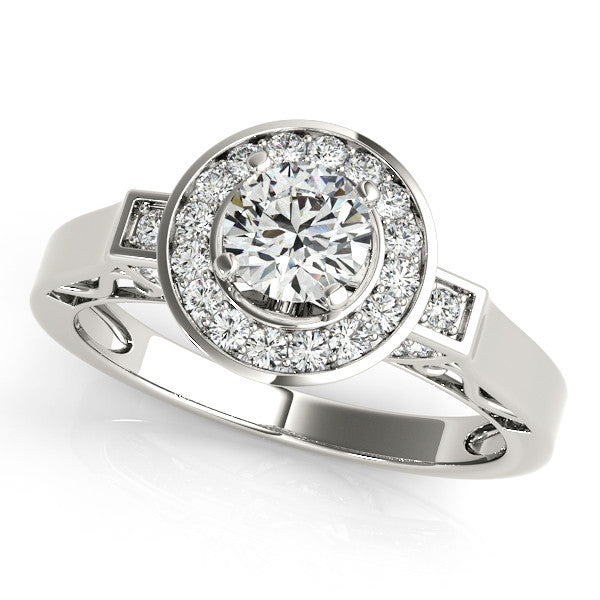 Sculpted Diamond Halo Moissanite Engagement Ring - - Moissanite Rings