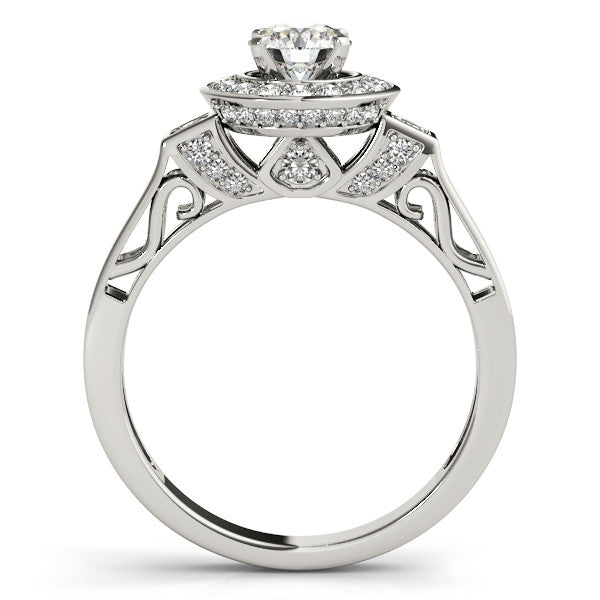 Sculpted Diamond Halo Moissanite Engagement Ring - - Moissanite Rings