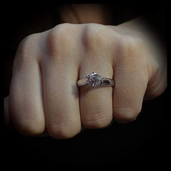 Six Prong Forever Brilliant Moissanite Solitaire Engagement Ring- - Moissanite Rings