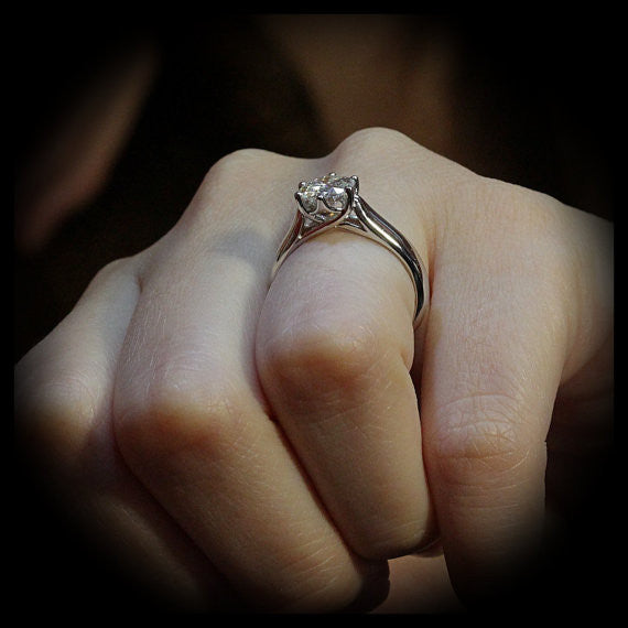 Six Prong Forever Brilliant Moissanite Solitaire Engagement Ring- - Moissanite Rings