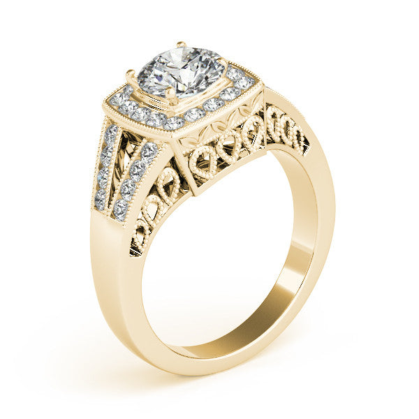 Squared Diamond Halo Vintage Style Engagement Ring - Bab - Moissanite Rings