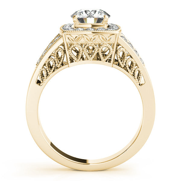 Squared Diamond Halo Vintage Style Engagement Ring - Bab - Moissanite Rings