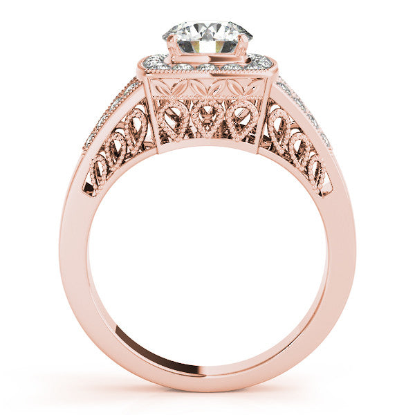 Squared Diamond Halo Vintage Style Engagement Ring - Bab - Moissanite Rings