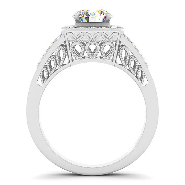 Squared Diamond Halo Vintage Style Engagement Ring - Bab - Moissanite Rings