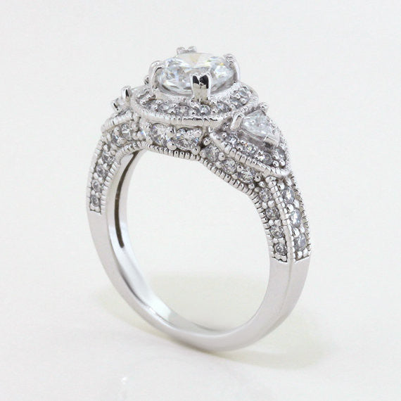 Three Stone Vintage Style Engagement Ring - Lauren - Moissanite Rings