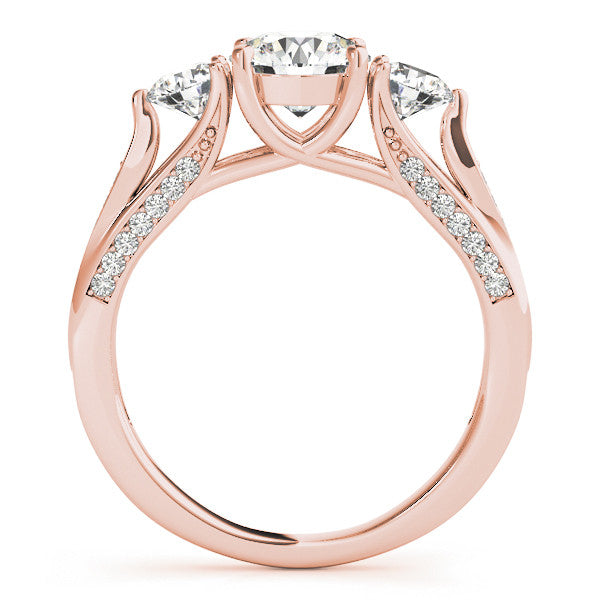 Three Stone Wedding Set Moissanite Engagement and Diamond Wedding Band - Trina - Moissanite Rings