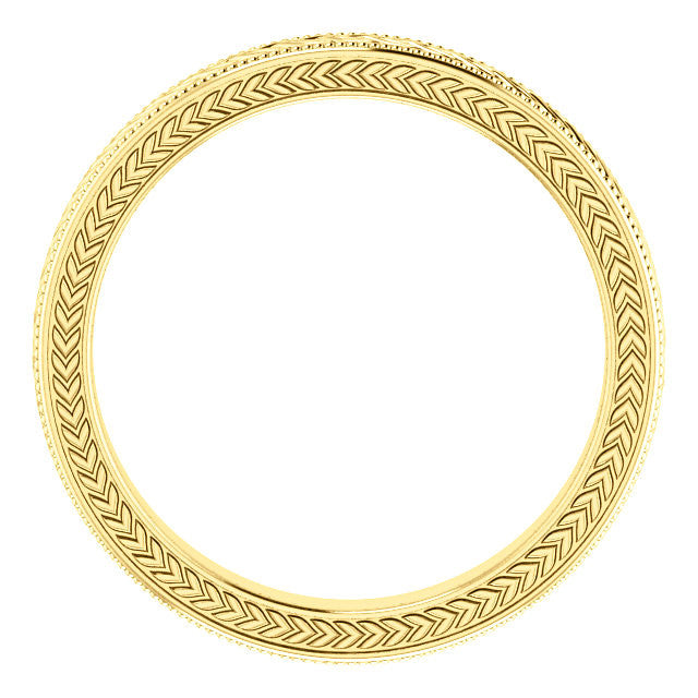 Engraved Solid Gold Wedding Band - Moissanite Rings