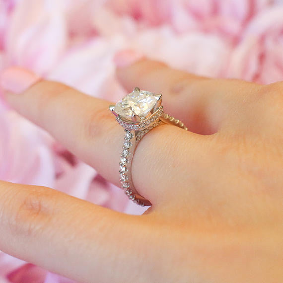 Cushion Cut Engagement Ring Forever One Moissanite Center - Blush - Moissanite Rings