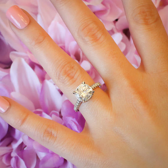 Cushion Cut Engagement Ring Forever One Moissanite Center - Blush - Moissanite Rings