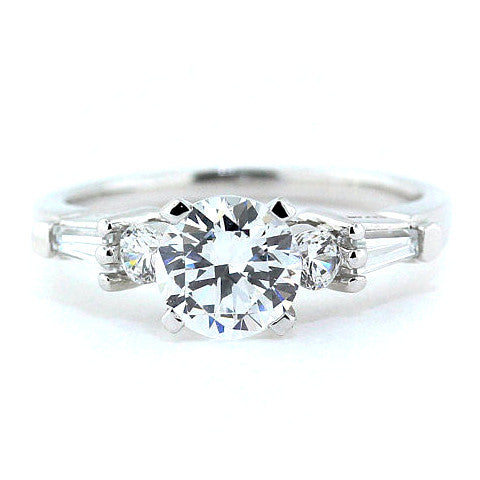Baguette and Round Diamond Side Stone Moissanite Engagement Ring - Tink - Moissanite Rings