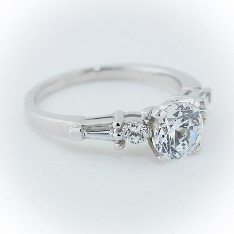 Baguette and Round Diamond Side Stone Moissanite Engagement Ring - Tink - Moissanite Rings