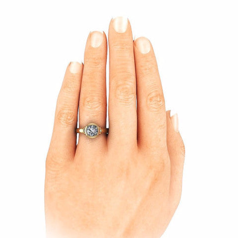 Forever One Moissanite Solitaire Engagement Ring - Bezeled Beauty - Moissanite Rings