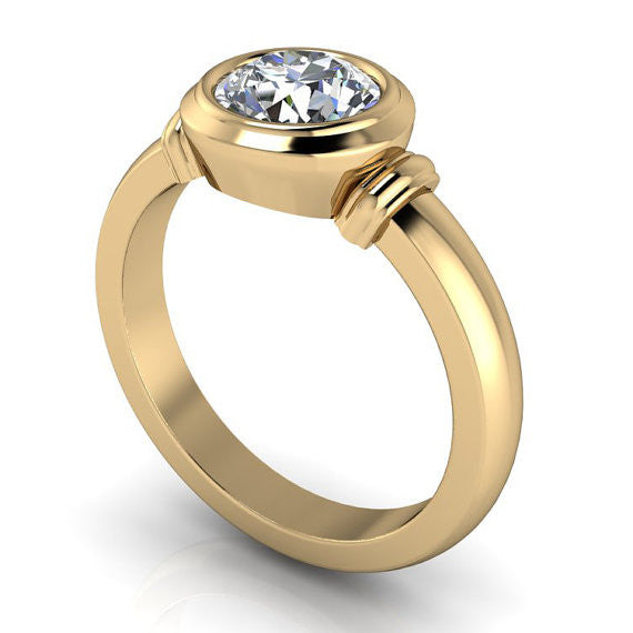 Forever One Moissanite Solitaire Engagement Ring - Bezeled Beauty - Moissanite Rings