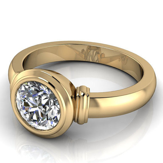 Forever One Moissanite Solitaire Engagement Ring - Bezeled Beauty - Moissanite Rings