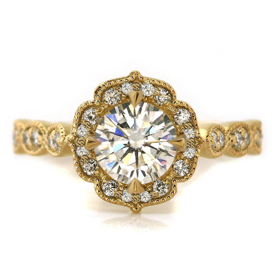 Yellow Gold  Vintage Style Moissanite Engagement Ring - Maria - Moissanite Rings