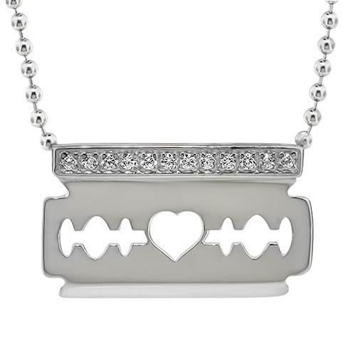 Diamond Razor Blade Pendant and Chain - Moissanite Rings