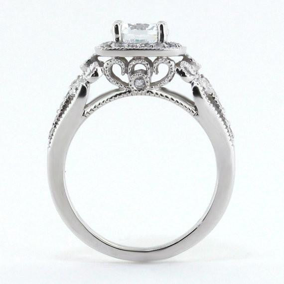 Vintage Style Diamond Halo Moissanite Engagement Ring - Layne - Moissanite Rings