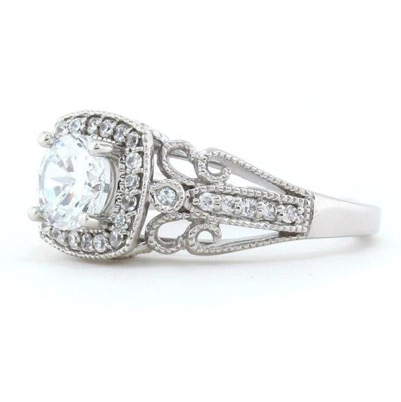 Vintage Style Diamond Halo Moissanite Engagement Ring - Layne - Moissanite Rings