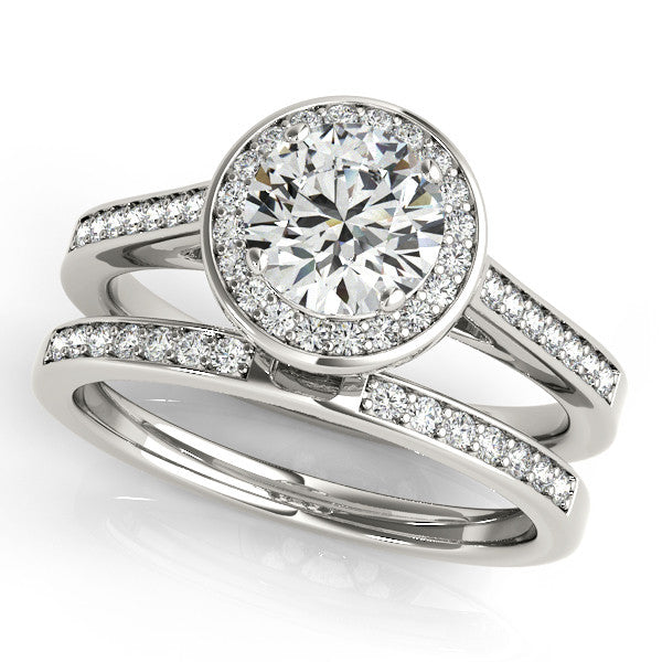 1.5 Ct. Moissanite Wedding Set Engagement Ring and Wedding Band Diamond Halo Setting - Toni - Moissanite Rings