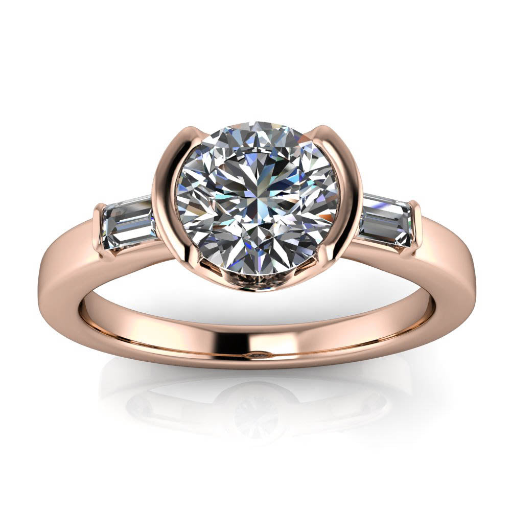 Half Bezel Engagement Ring Diamond Baguette Sides - Montreal - Moissanite Rings