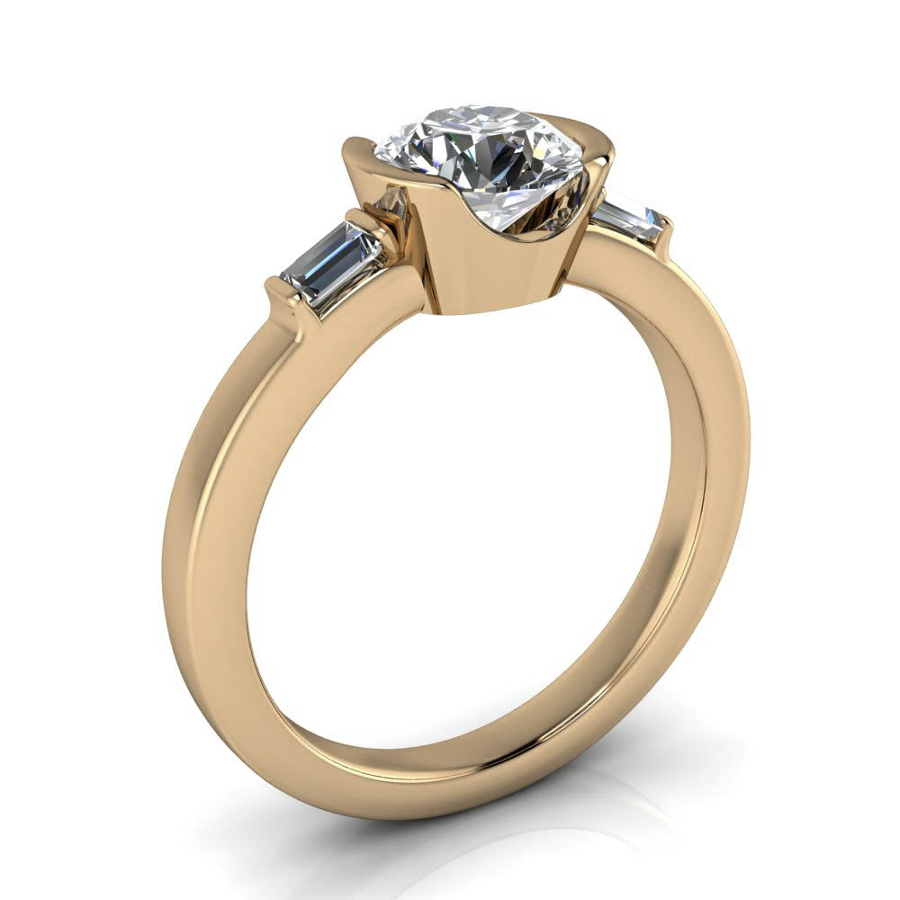 Half Bezel Engagement Ring Diamond Baguette Sides - Montreal - Moissanite Rings