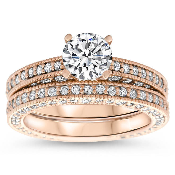 Covered in Diamonds Wedding Set Engagement Ring and Band - Erin Set - Moissanite Rings