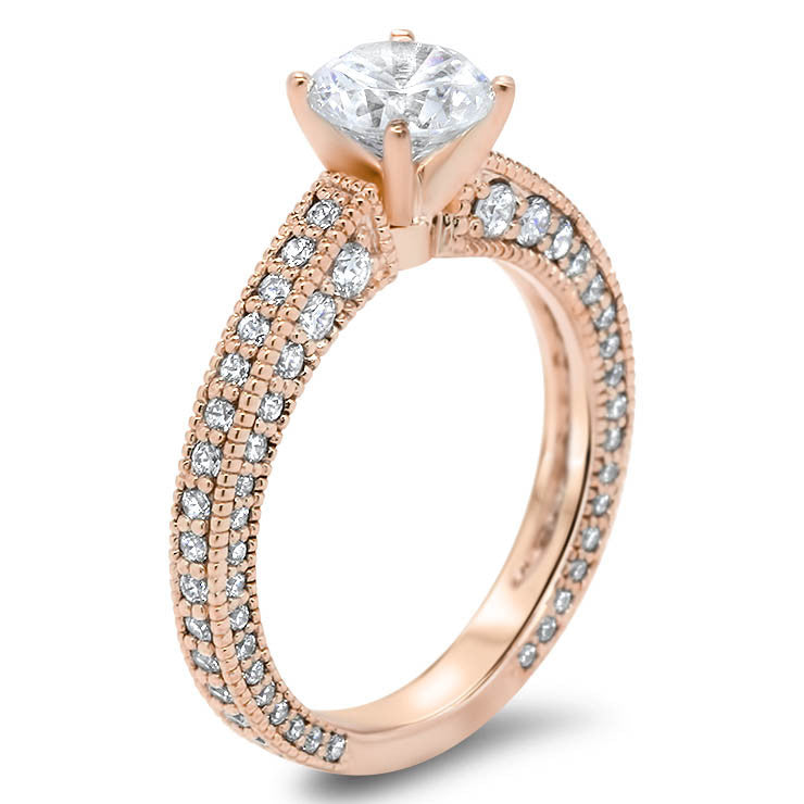 Antique Inspired Diamond Engagement Ring Moissanite Center-  Erin - Moissanite Rings