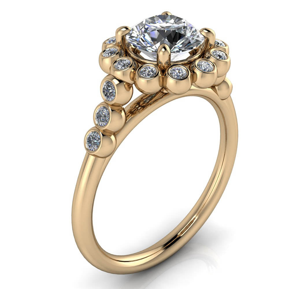 Bezel Set Diamond Halo Engagement Ring - Emmerson - Moissanite Rings