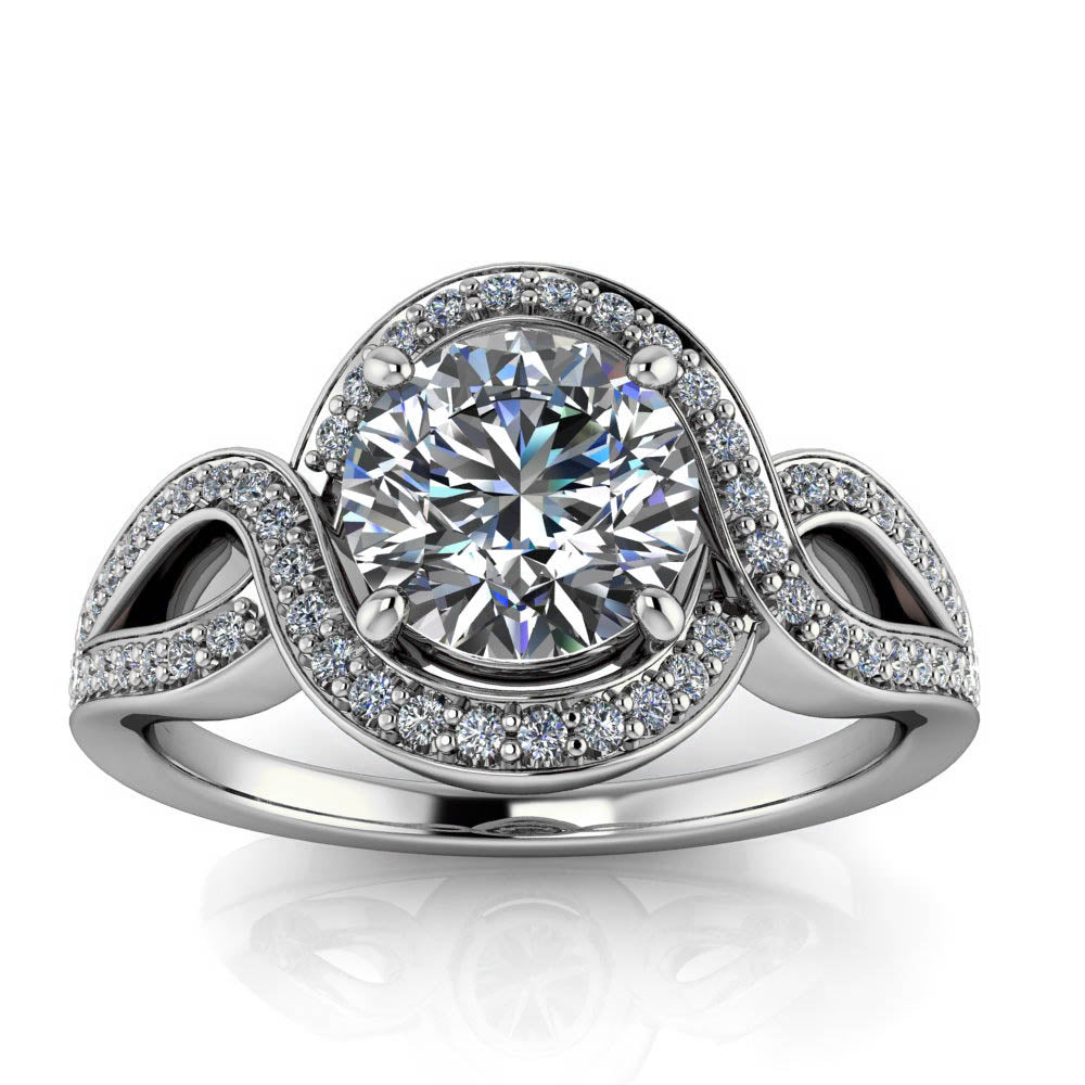 Twisted Halo Engagement Ring Setting Moissanite Center - Sena - Moissanite Rings