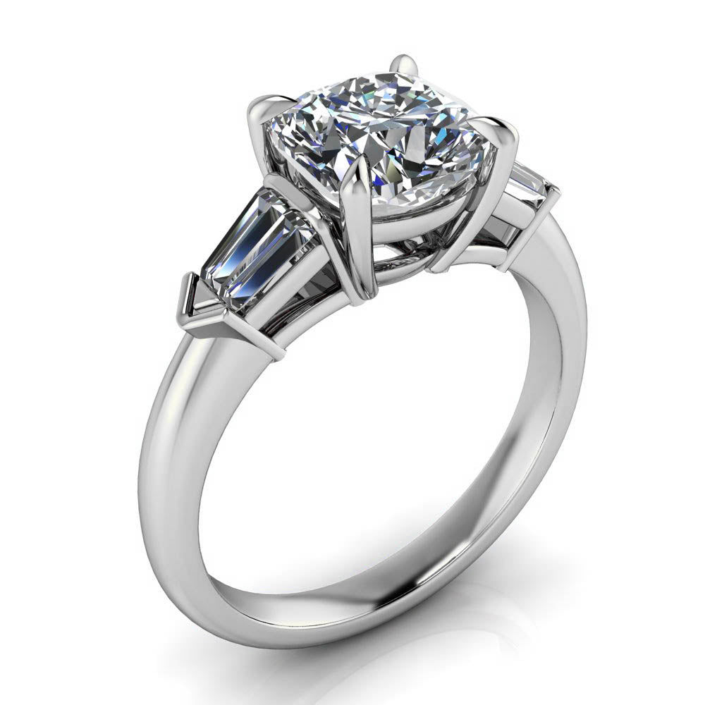 Cushion Cut Moissanite and Diamond Engagement Ring - Chicago - Moissanite Rings