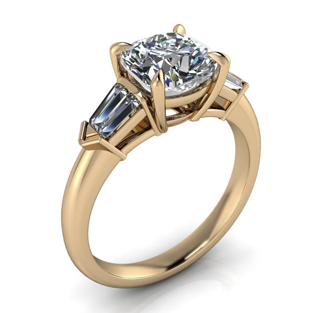 Cushion Cut Moissanite and Diamond Engagement Ring - Chicago - Moissanite Rings