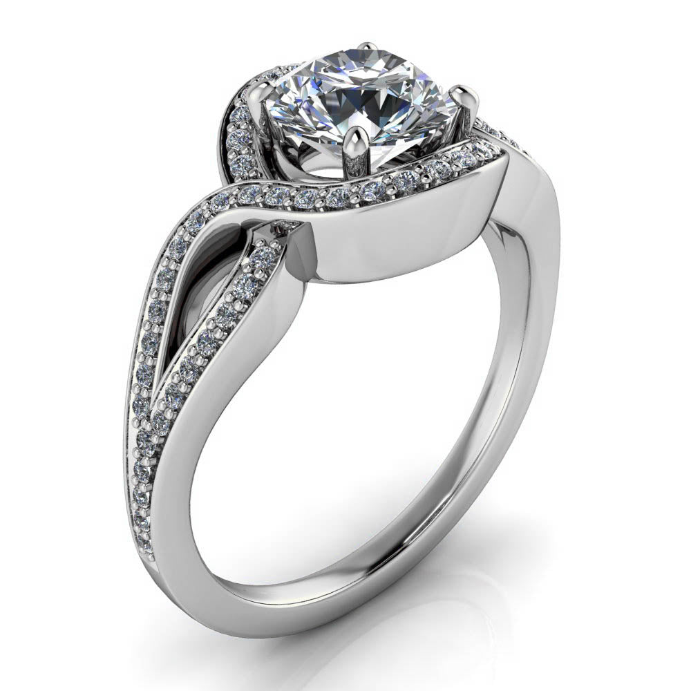 Twisted Halo Engagement Ring Setting Moissanite Center - Sena - Moissanite Rings