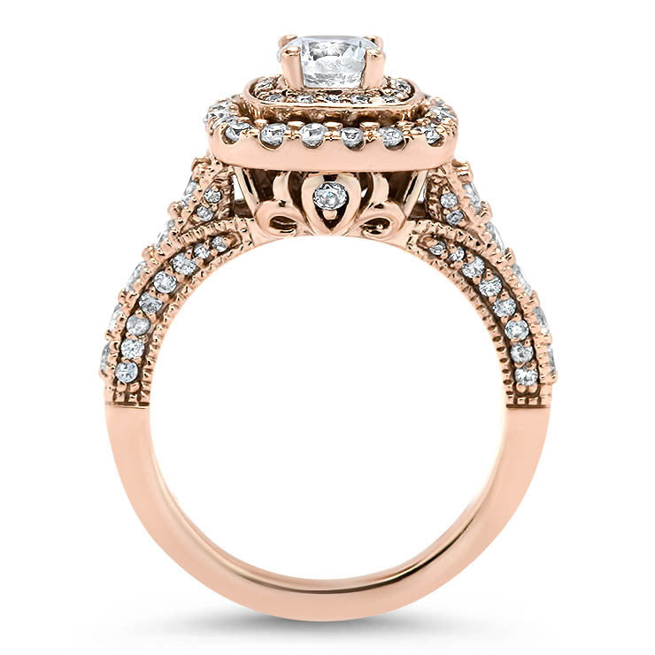 Fancy Double Halo Moissanite and Diamond Engagement Ring - Aurora - Moissanite Rings
