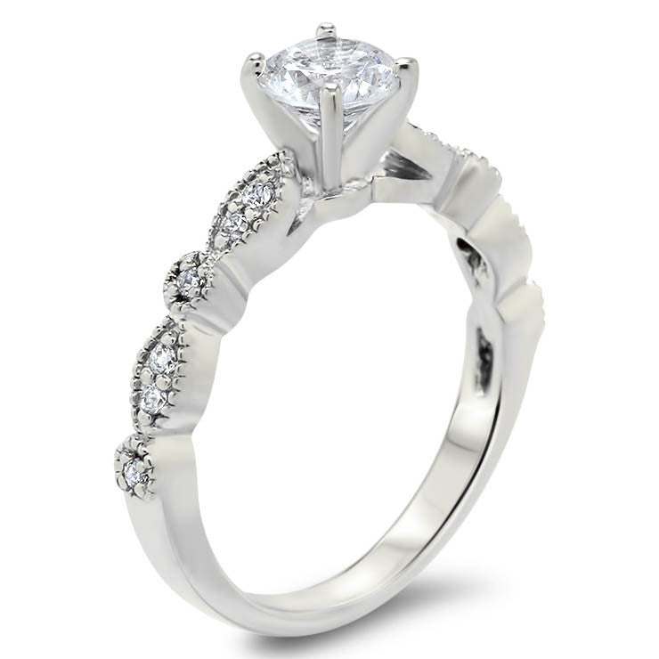 Vintage Inspired Engagement Ring and Wedding Band - Sweet Bliss Wedding Set - Moissanite Rings