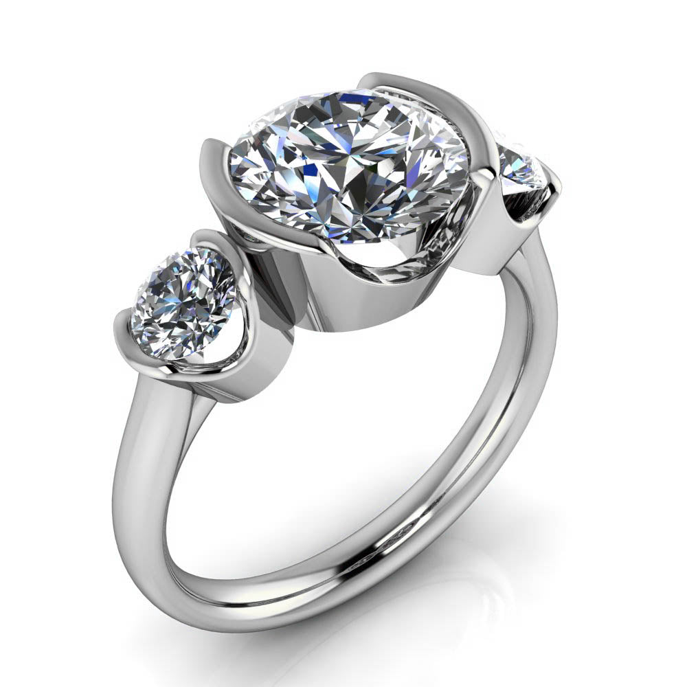 Three Stone Bezel Set Engagement Ring - Riley - Moissanite Rings