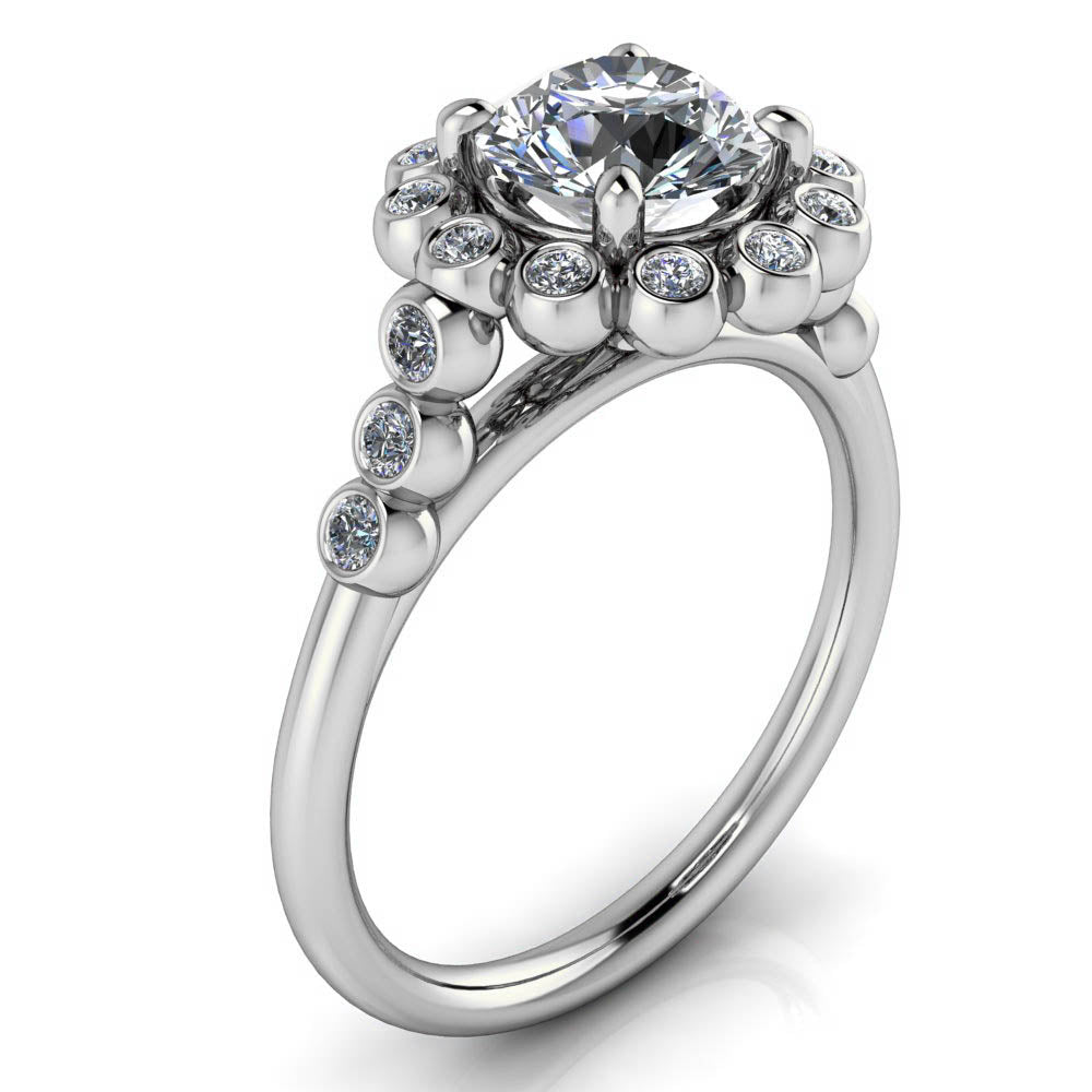 Bezel Set Diamond Halo Engagement Ring - Emmerson - Moissanite Rings