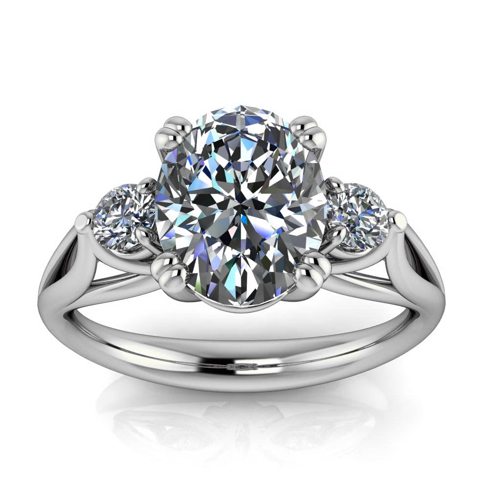 Three Stone Oval Engagement Ring - Nathan - Moissanite Rings