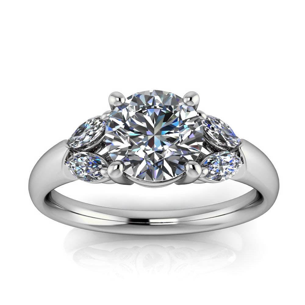 Moissanite and Diamond Engagement Ring - Petalos Diamond - Moissanite Rings