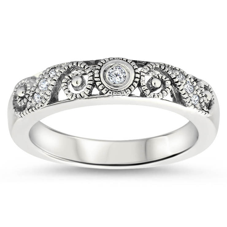 Diamond Filgre Style Wedding Band - Swirl Band - Moissanite Rings