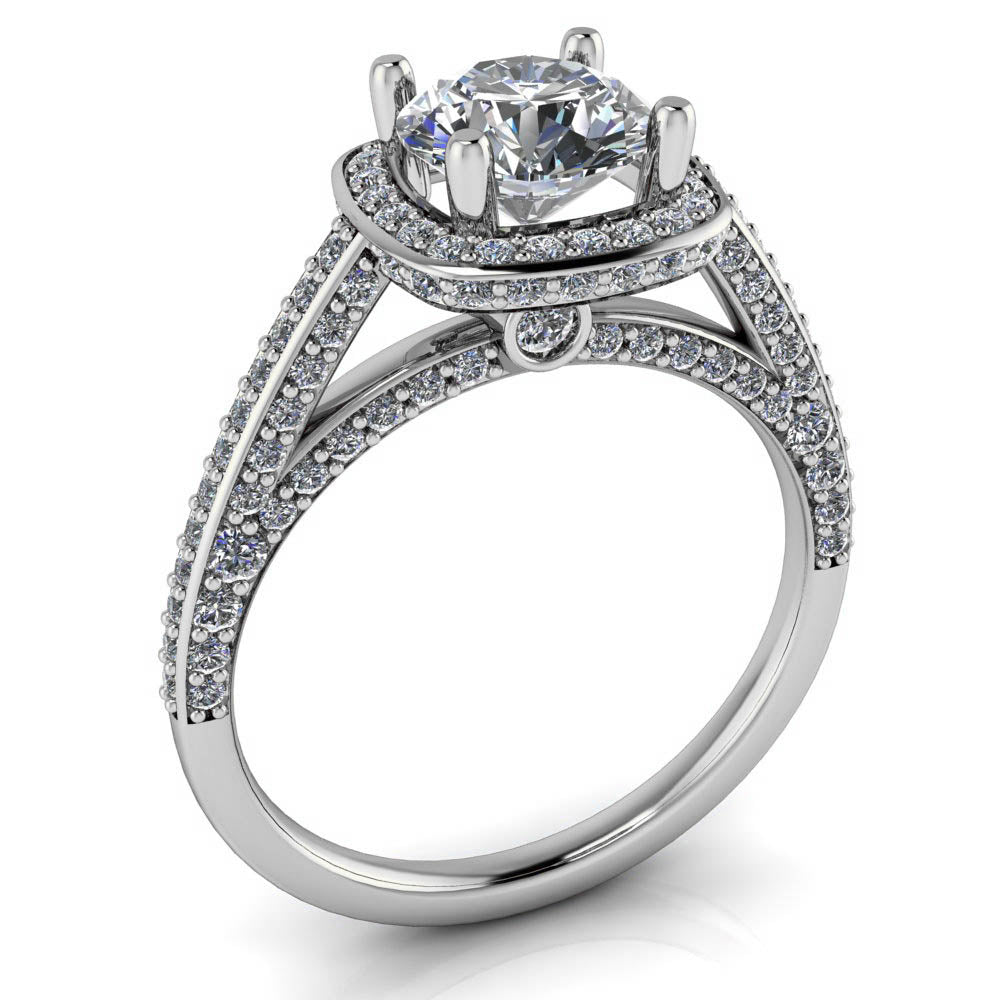 Cushion Shaped Halo Round Center Moissanite Engagement Ring - Valentina - Moissanite Rings