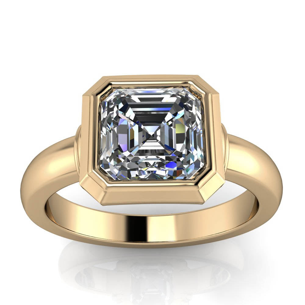 Bezel Set Asscher Cut Moissanite Engagement Ring - Hailey - Moissanite Rings