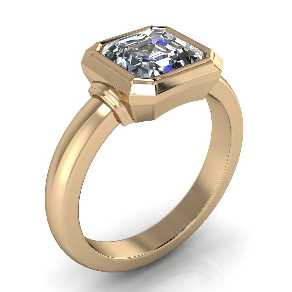Bezel Set Asscher Cut Moissanite Engagement Ring - Hailey - Moissanite Rings