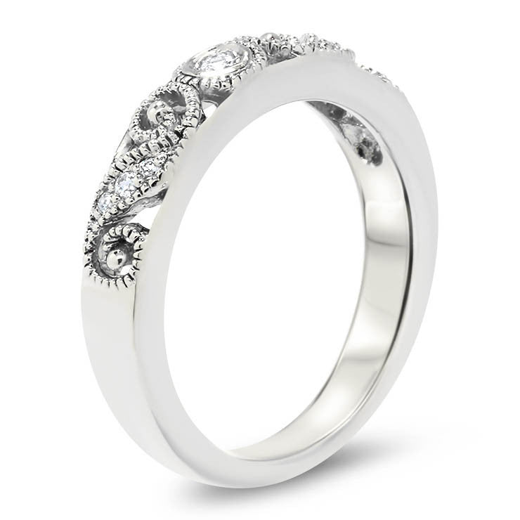 Diamond Filgre Style Wedding Band - Swirl Band - Moissanite Rings