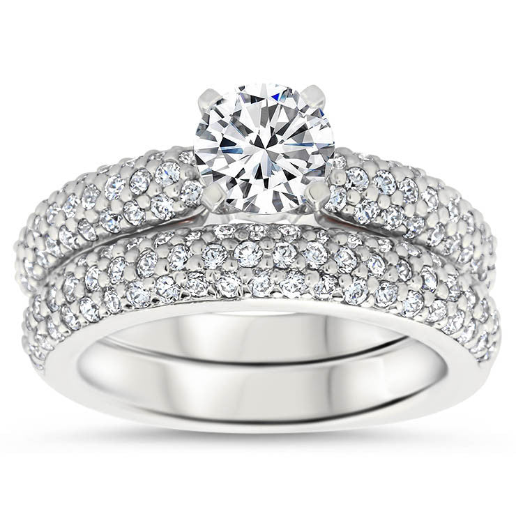 Diamond Pave Wedding Set Engagement Ring and Wedding Band - Pip Set - Moissanite Rings
