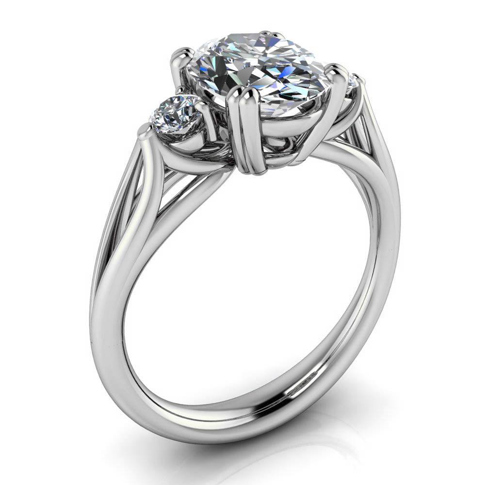 Three Stone Oval Engagement Ring - Nathan - Moissanite Rings