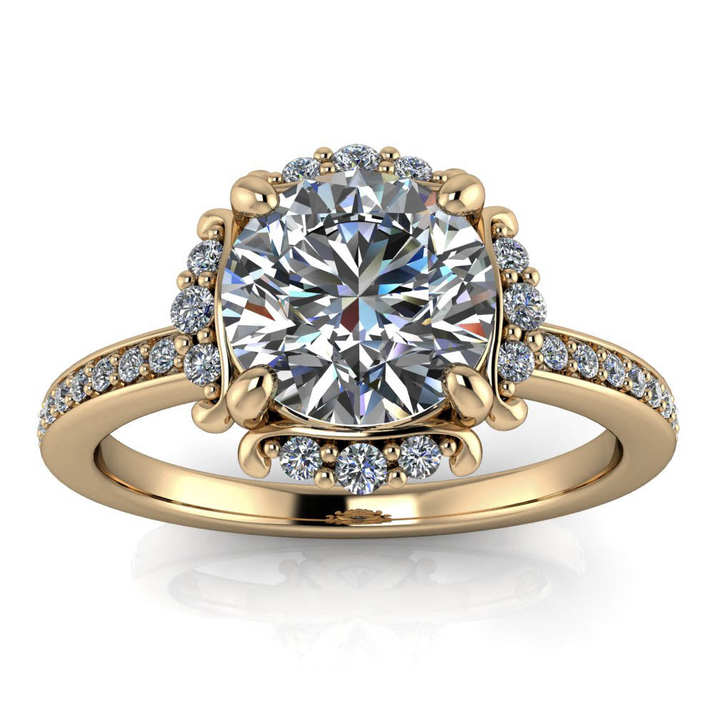 Vintage Inspired Moissanite Diamond Halo Engagement Ring - Darby - Moissanite Rings