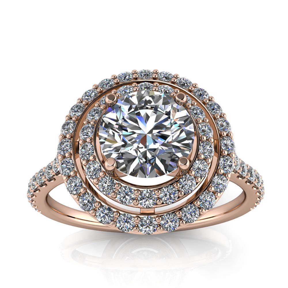 Double Halo Engagement Ring - Donatella - Moissanite Rings